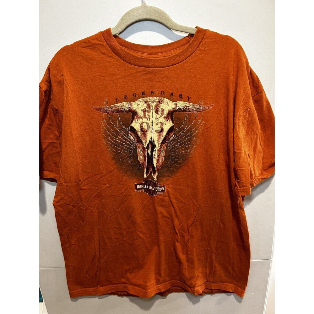 Harley Davidson Motorcycle T shirt men’s Xl Orange Bull Skull Newburgh NY